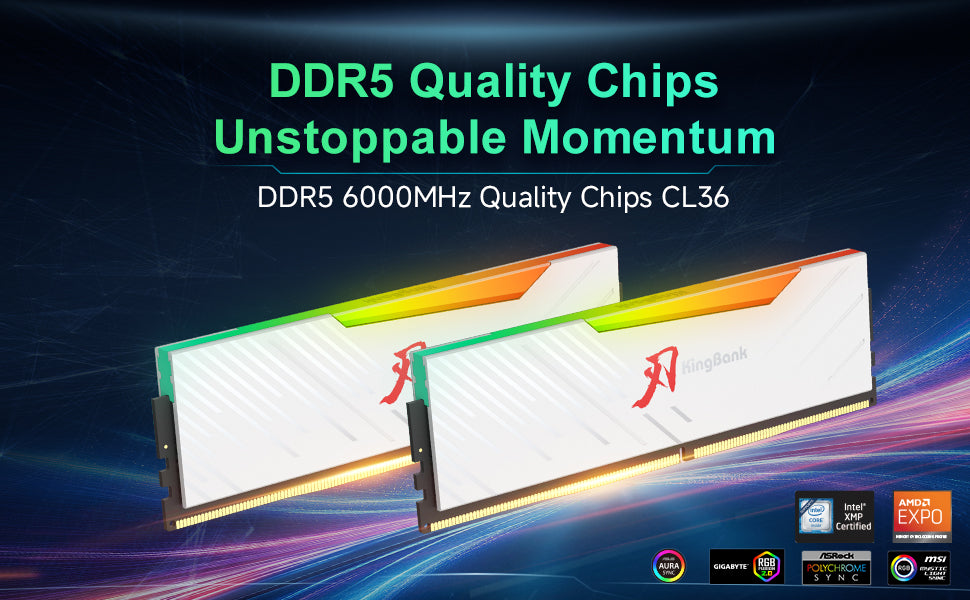 KingBank KRRW DDR5 6000MHz 16GB*2 UDIMM CXMT White RGB