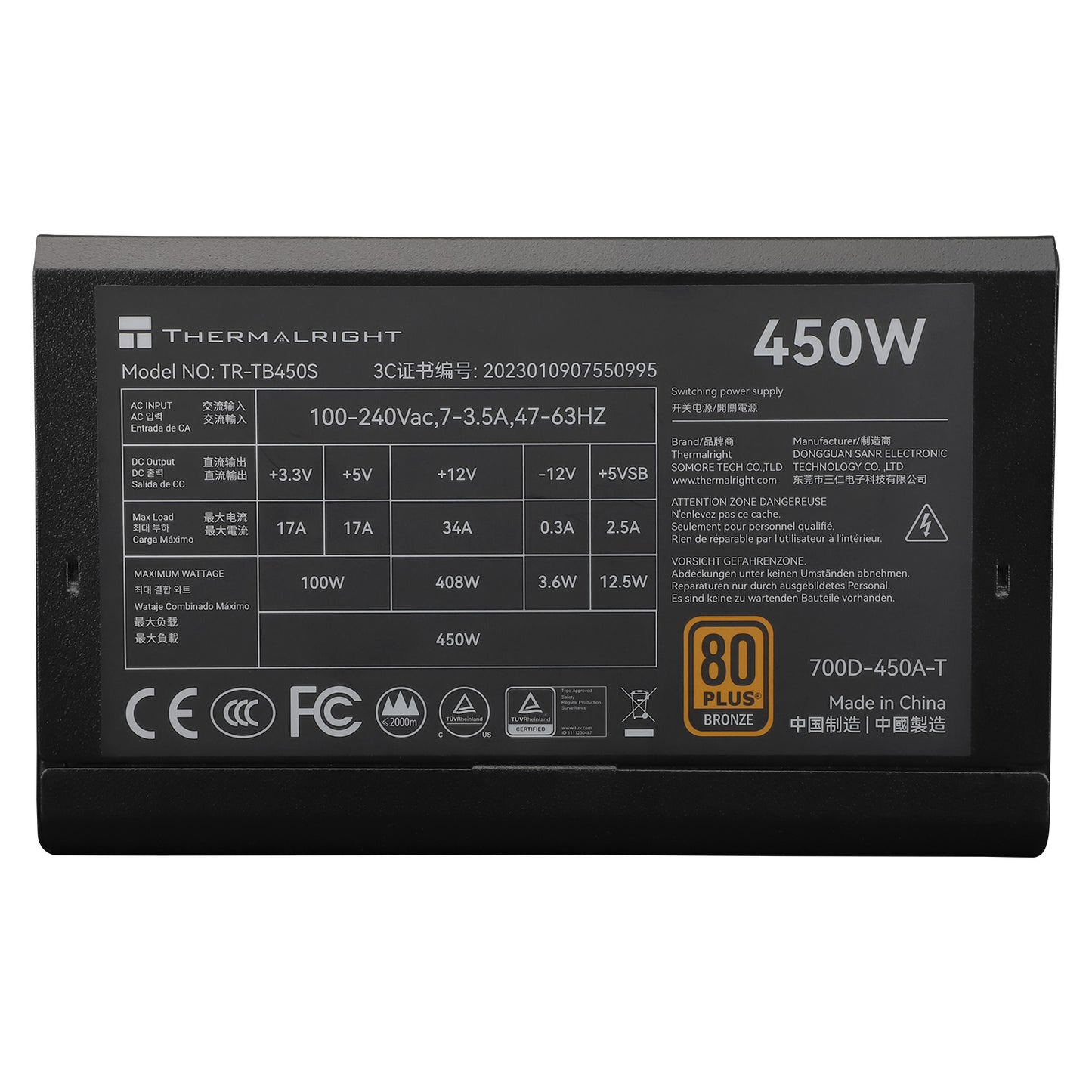 Thermalright TR-TB450S 450W ATX Power Supply – 80 PLUS Bronze Certified