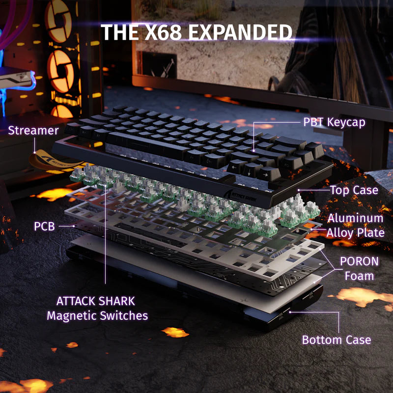 ATTACK SHARK X68 HE 8000Hz Rapid Trigger Keyboard 0.02mm pink