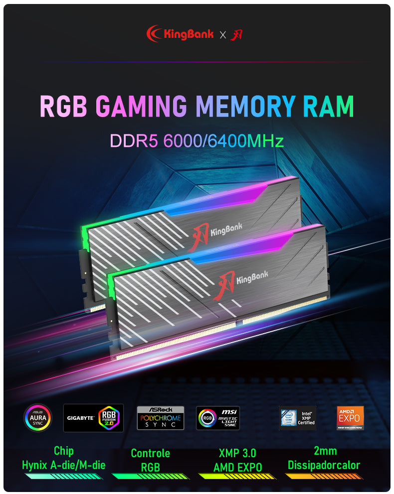 Kingbank KRRB DDR5 6000MHz 16GB*2 UDIMM M Hynix CL30 Black RGB