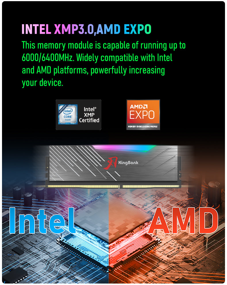 Kingbank KRRB DDR5 6000MHz 16GB*2 UDIMM M Hynix CL30 Black RGB