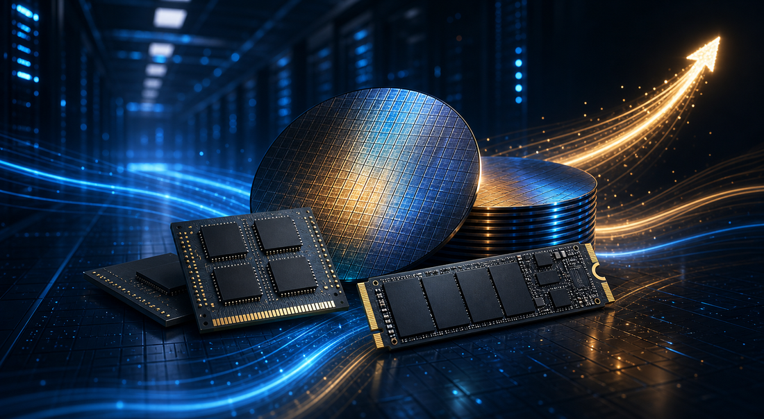 Original Aochips editorial illustration of DRAM, NAND flash, and SSD supply signals