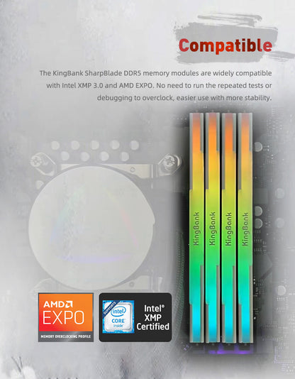 Kingbank KRRW DDR5 6000MHz 32GB*2 UDIMM M Hynix CL36 White RGB