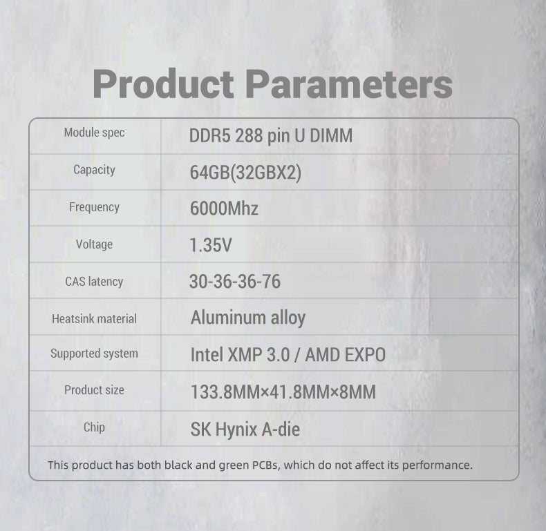 Kingbank KRRW DDR5 6000MHz 32GB*2 UDIMM M Hynix CL36 White RGB