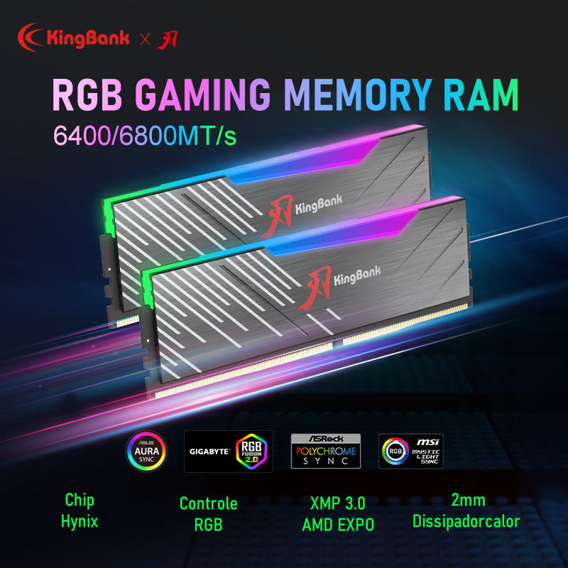 Kingbank KRRB DDR5 6400MHz 32GB*2 UDIMM A Hynix CL32 Black RGB