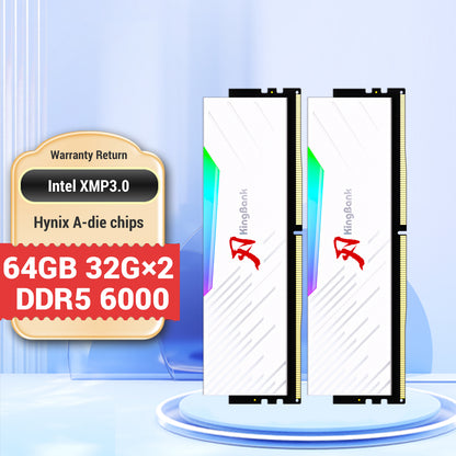 Kingbank KRRW DDR5 6000MHz 32GB*2 UDIMM M Hynix CL36 White RGB