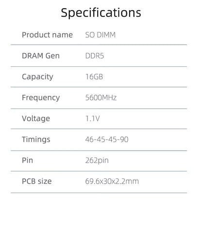Kingbank KDSN DDR5 5600MHz CL46 16GB SODIMM