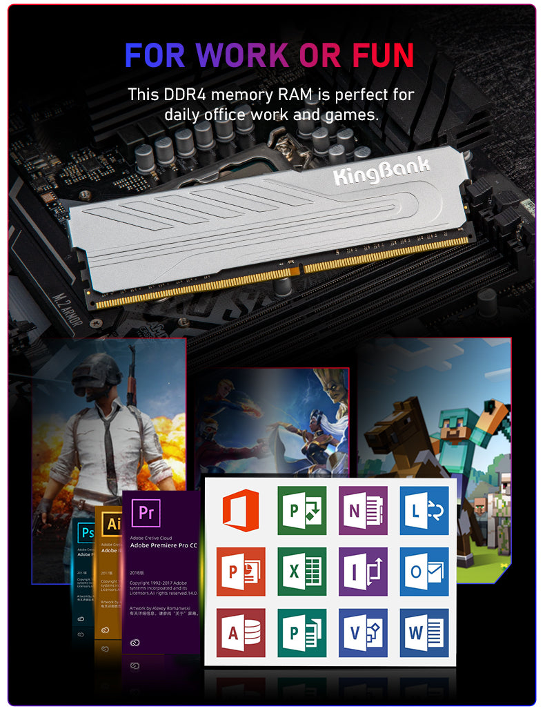 Kingbank KJXS DDR4 3200MHz 8GB UDIMM CL16 Silver - Single 8G