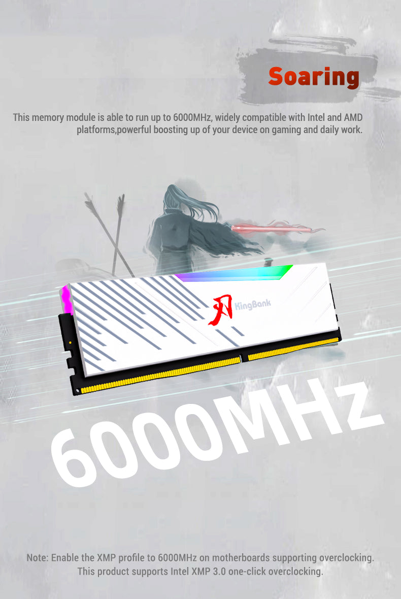 Kingbank KRRW DDR5 6000MHz 32GB*2 UDIMM M Hynix CL36 White RGB