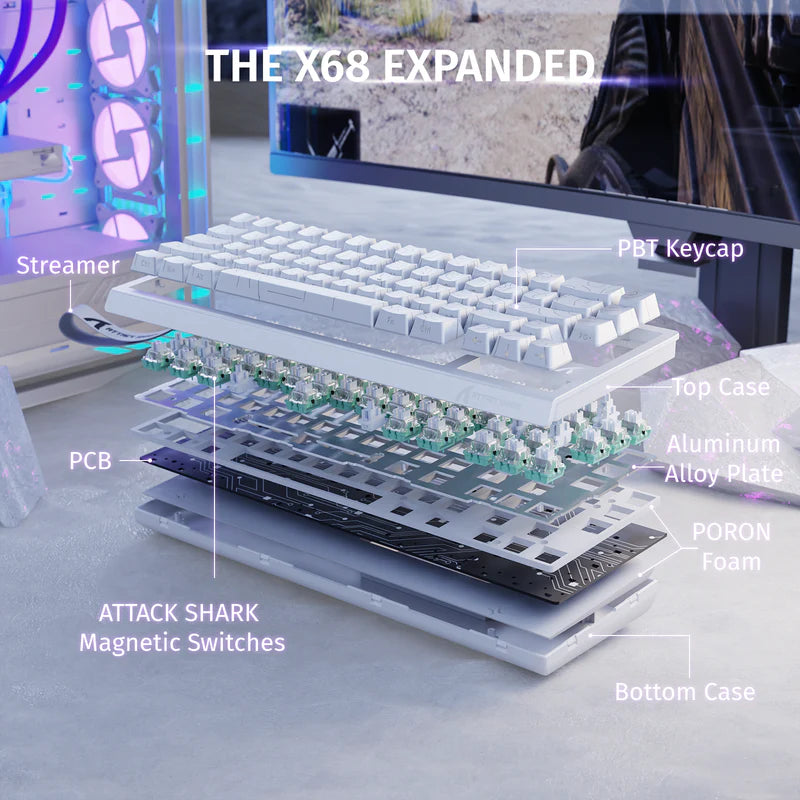 ATTACK SHARK X68 HE 8000Hz Rapid Trigger Keyboard 0.02mm white