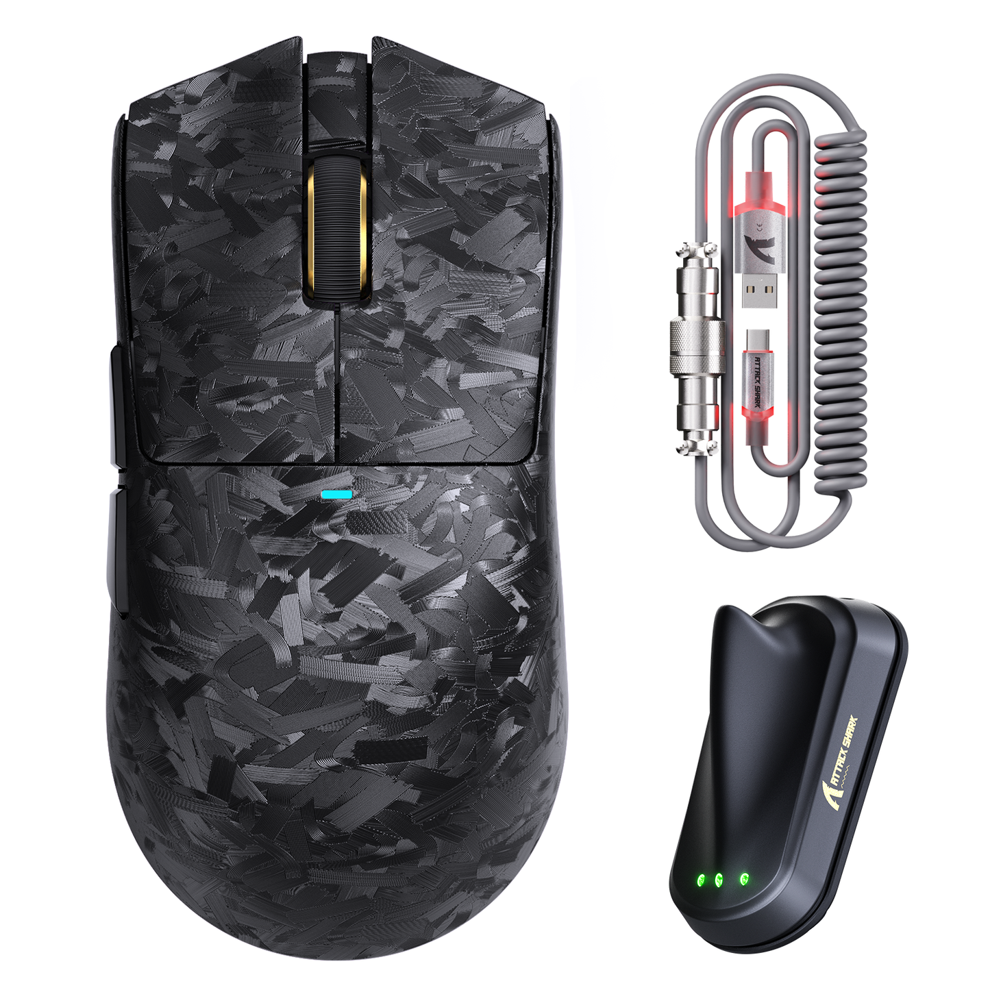 ATTACK SHARK X11 ULTRA Carbon Fiber Wireless Gaming Mouse With C06 Ultra LED Cable